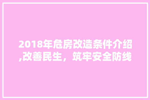 2018年危房改造条件介绍,改善民生，筑牢安全防线