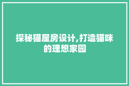 探秘猫屋房设计,打造猫咪的理想家园