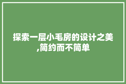 探索一层小毛房的设计之美,简约而不简单