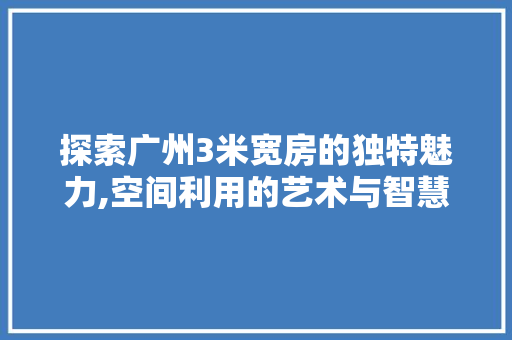 探索广州3米宽房的独特魅力,空间利用的艺术与智慧