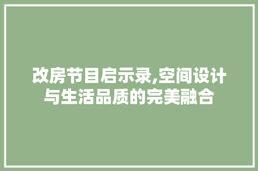 改房节目启示录,空间设计与生活品质的完美融合