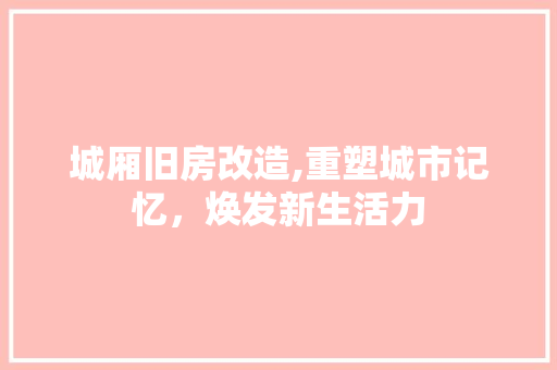 城厢旧房改造,重塑城市记忆，焕发新生活力