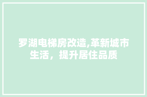 罗湖电梯房改造,革新城市生活，提升居住品质
