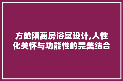 方舱隔离房浴室设计,人性化关怀与功能性的完美结合