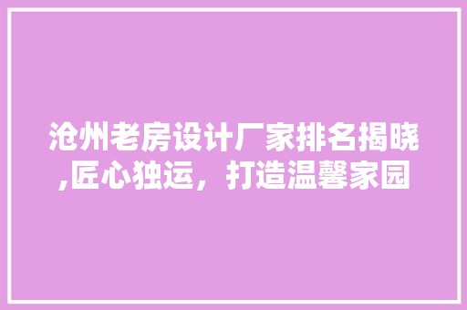 沧州老房设计厂家排名揭晓,匠心独运，打造温馨家园