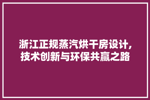 浙江正规蒸汽烘干房设计,技术创新与环保共赢之路