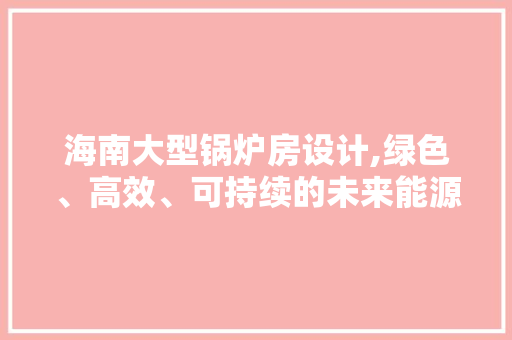海南大型锅炉房设计,绿色、高效、可持续的未来能源解决方法