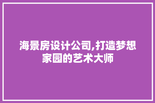 海景房设计公司,打造梦想家园的艺术大师