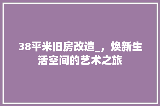 38平米旧房改造_，焕新生活空间的艺术之旅