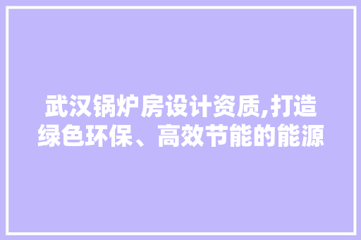 武汉锅炉房设计资质,打造绿色环保、高效节能的能源解决方法