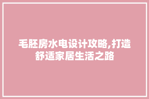毛胚房水电设计攻略,打造舒适家居生活之路