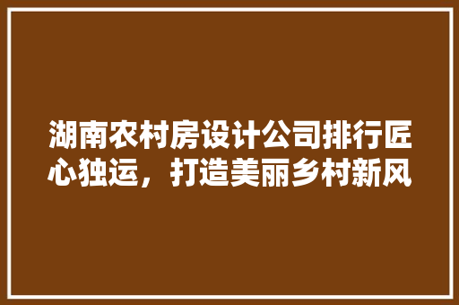 湖南农村房设计公司排行匠心独运，打造美丽乡村新风貌