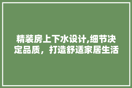 精装房上下水设计,细节决定品质，打造舒适家居生活