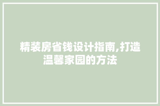 精装房省钱设计指南,打造温馨家园的方法