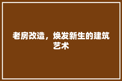 老房改造，焕发新生的建筑艺术