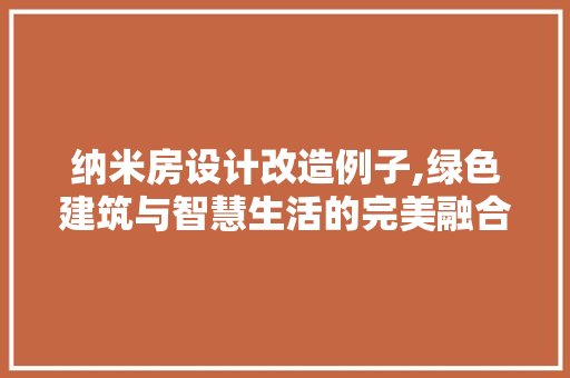 纳米房设计改造例子,绿色建筑与智慧生活的完美融合