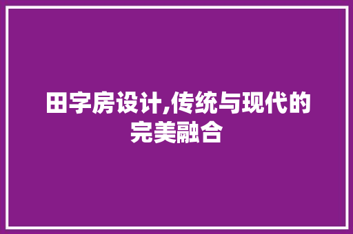 田字房设计,传统与现代的完美融合