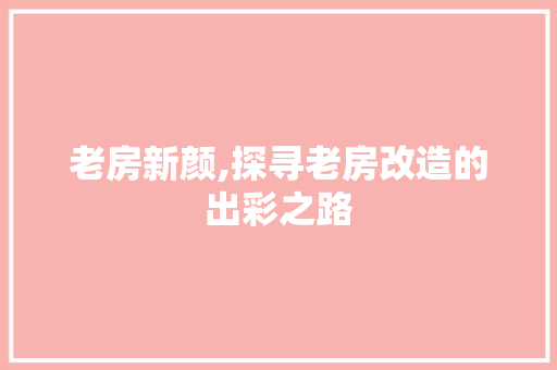 老房新颜,探寻老房改造的出彩之路