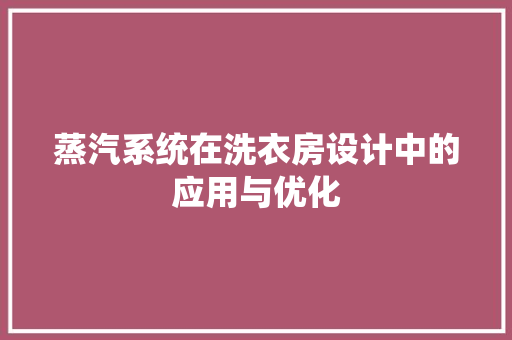 蒸汽系统在洗衣房设计中的应用与优化