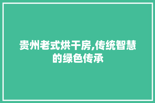 贵州老式烘干房,传统智慧的绿色传承