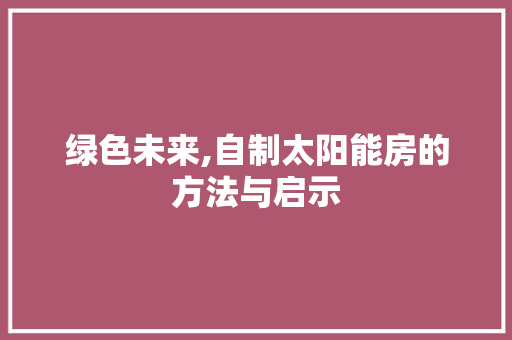 绿色未来,自制太阳能房的方法与启示