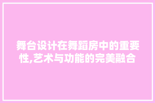 舞台设计在舞蹈房中的重要性,艺术与功能的完美融合