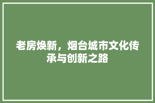老房焕新，烟台城市文化传承与创新之路