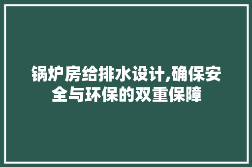 锅炉房给排水设计,确保安全与环保的双重保障