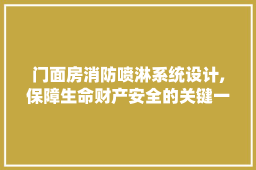 门面房消防喷淋系统设计,保障生命财产安全的关键一环