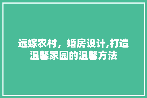 远嫁农村，婚房设计,打造温馨家园的温馨方法