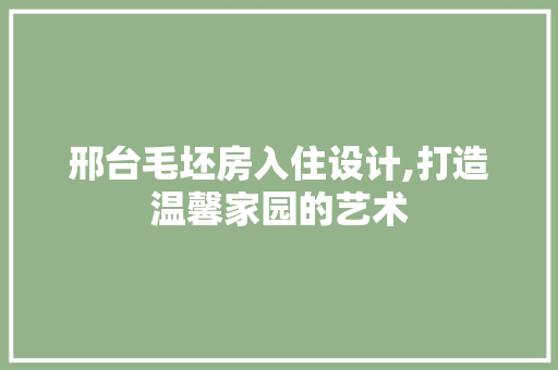 邢台毛坯房入住设计,打造温馨家园的艺术
