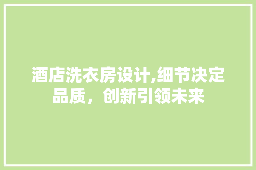 酒店洗衣房设计,细节决定品质，创新引领未来