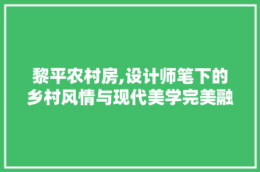 黎平农村房,设计师笔下的乡村风情与现代美学完美融合