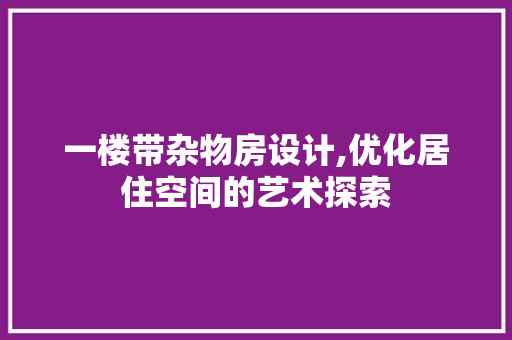 一楼带杂物房设计,优化居住空间的艺术探索