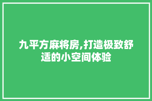 九平方麻将房,打造极致舒适的小空间体验