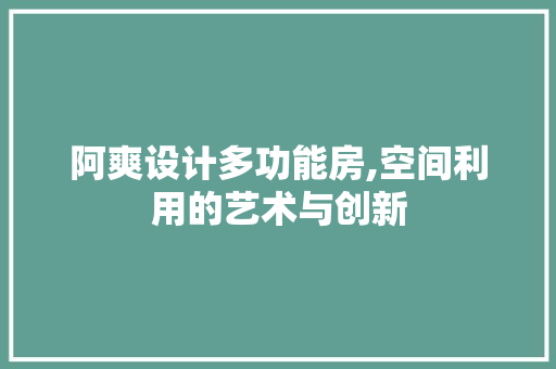 阿爽设计多功能房,空间利用的艺术与创新
