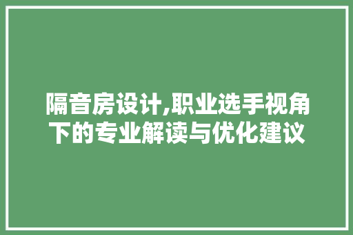 隔音房设计,职业选手视角下的专业解读与优化建议