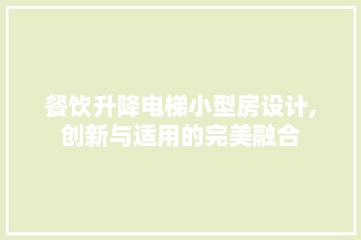 餐饮升降电梯小型房设计,创新与适用的完美融合