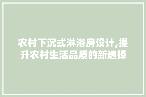 农村下沉式淋浴房设计,提升农村生活品质的新选择