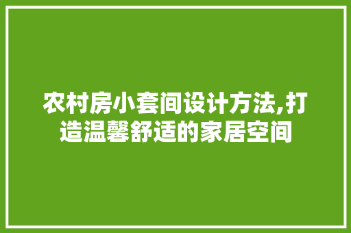 农村房小套间设计方法,打造温馨舒适的家居空间