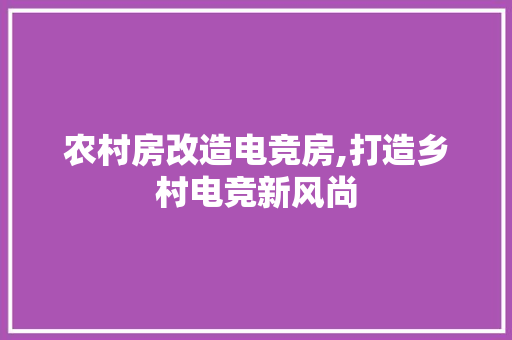 农村房改造电竞房,打造乡村电竞新风尚
