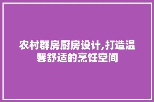 农村群房厨房设计,打造温馨舒适的烹饪空间