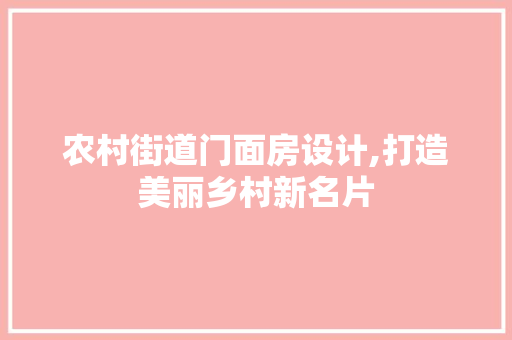 农村街道门面房设计,打造美丽乡村新名片