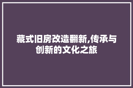 藏式旧房改造翻新,传承与创新的文化之旅