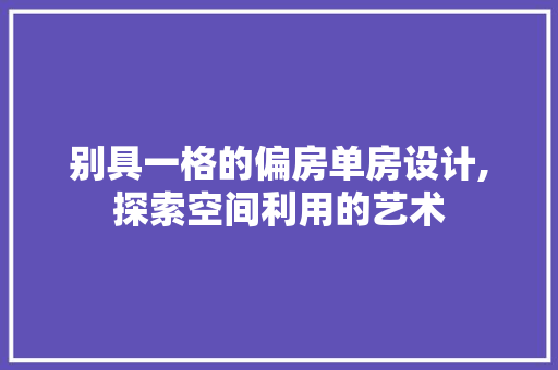 别具一格的偏房单房设计,探索空间利用的艺术