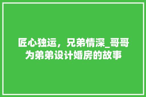 匠心独运，兄弟情深_哥哥为弟弟设计婚房的故事