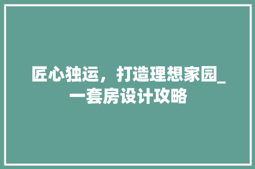 匠心独运，打造理想家园_一套房设计攻略