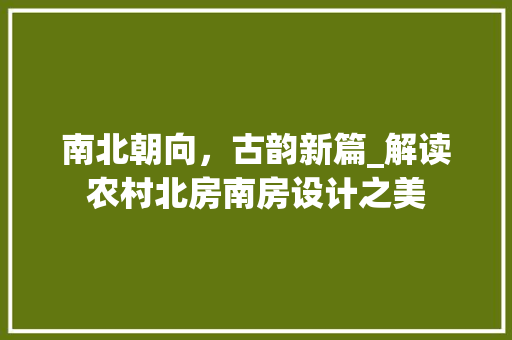 南北朝向，古韵新篇_解读农村北房南房设计之美