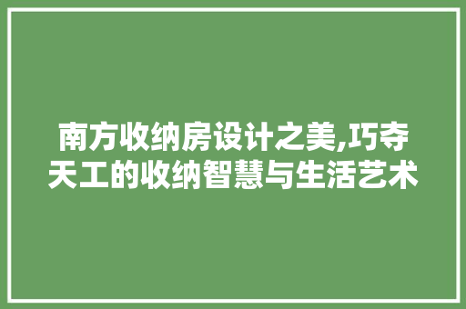 南方收纳房设计之美,巧夺天工的收纳智慧与生活艺术