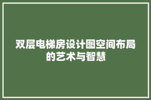 双层电梯房设计图空间布局的艺术与智慧